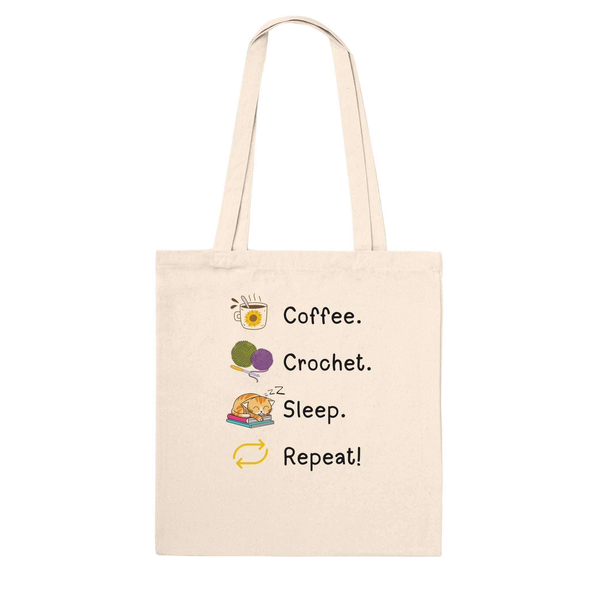 Coffee. Crochet. Sleep. Repeat! Tote Bag by Brunaticality