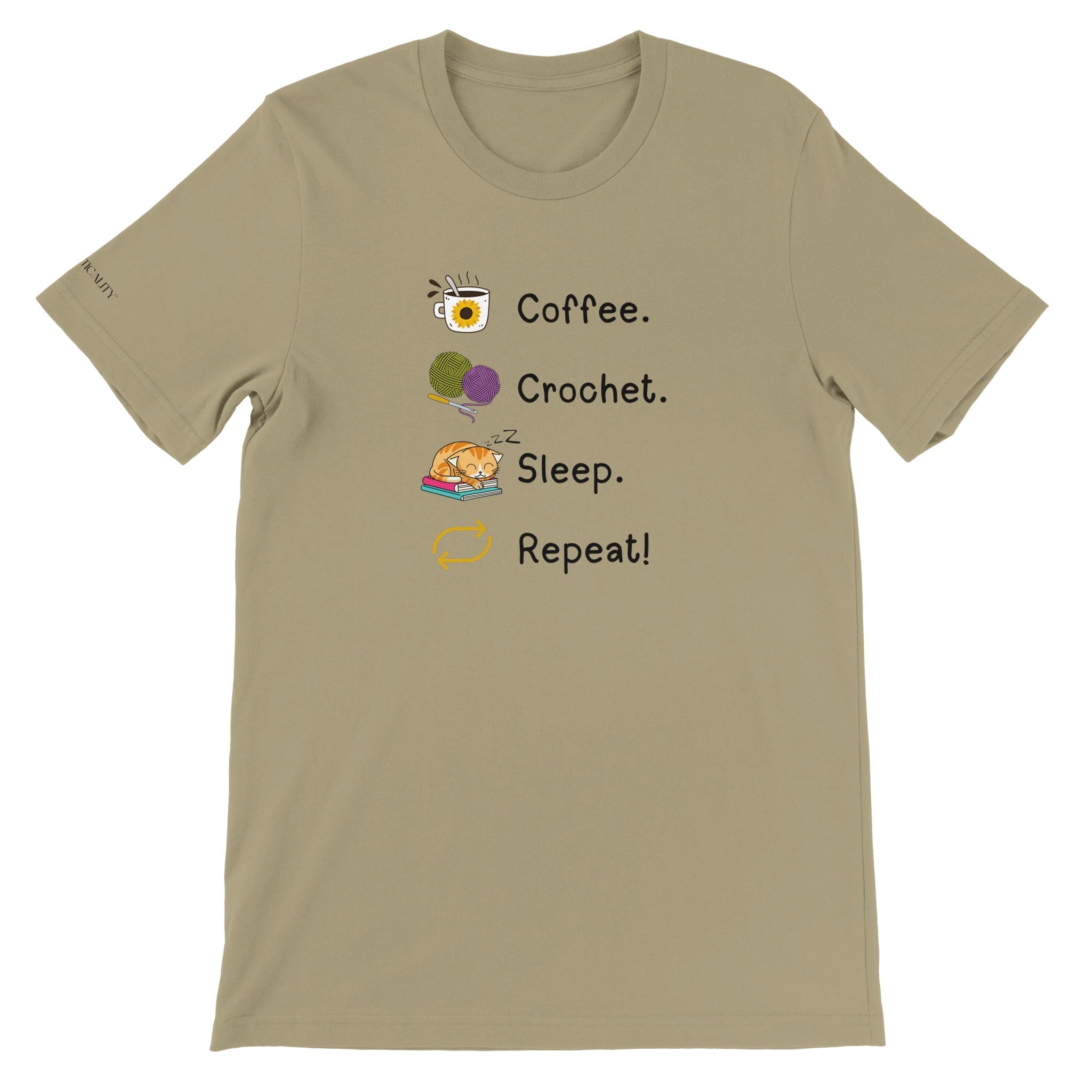 Coffee. Crochet. Sleep. Repeat! Colourful Relaxed Fit T-shirt by Brunaticality