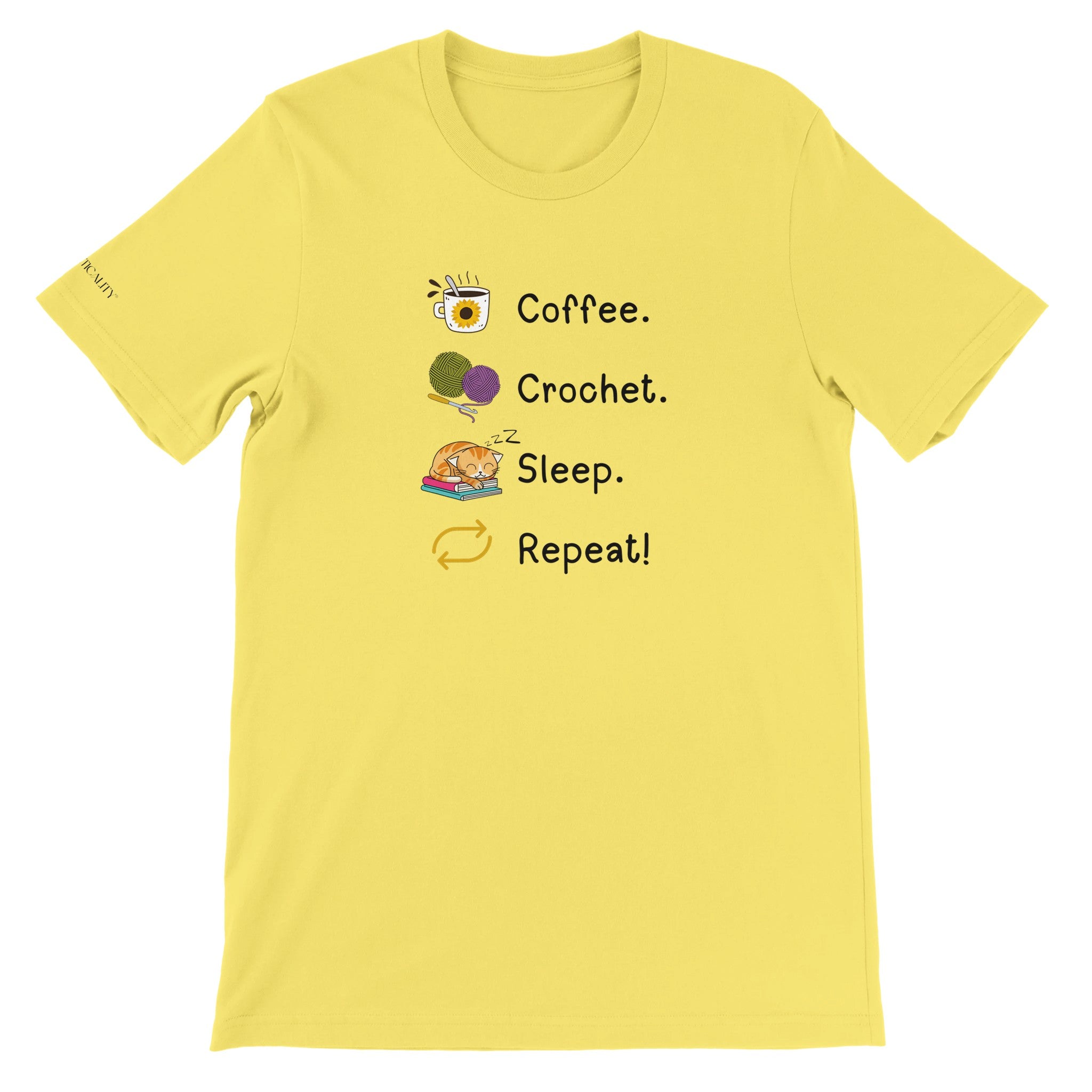 Coffee. Crochet. Sleep. Repeat! Colourful Relaxed Fit T-shirt by Brunaticality