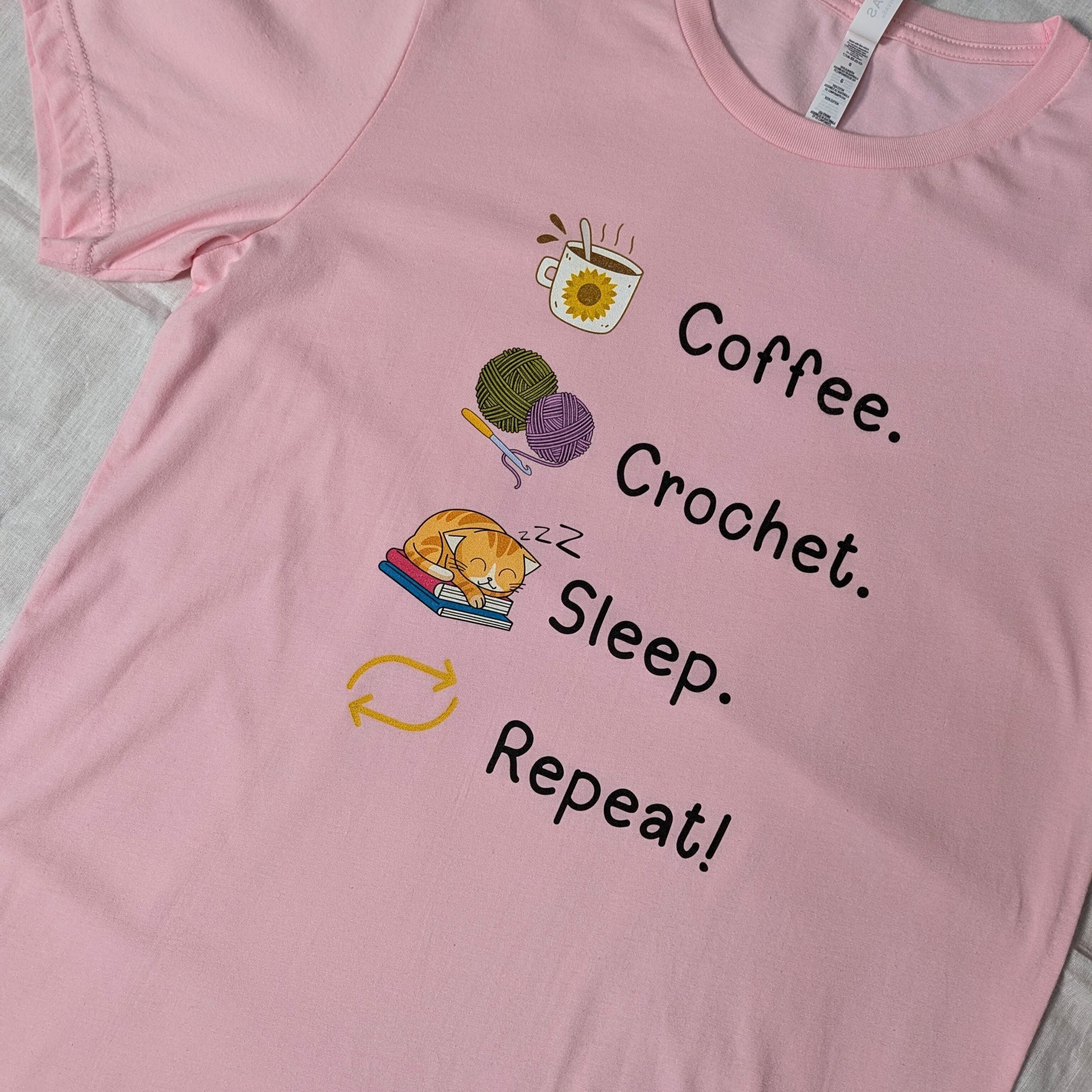 Coffee. Crochet. Sleep. Repeat! Colourful Relaxed Fit T-shirt by Brunaticality