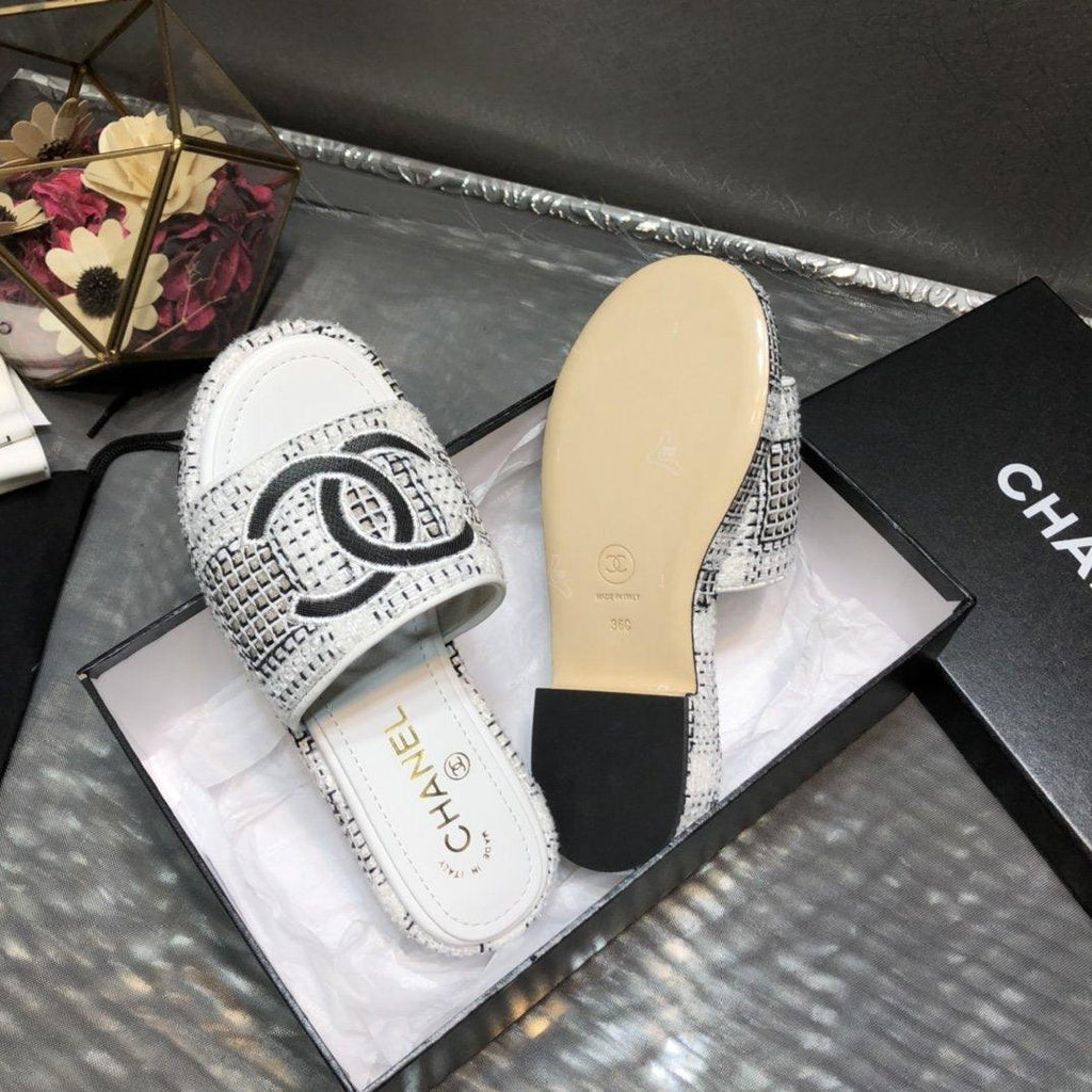 Chanel white Tweed sandals