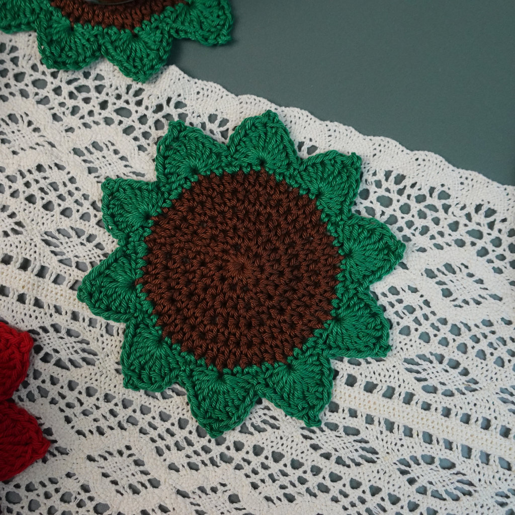 Crochet Poinsettia Flower Pot Coaster Set Written Pattern, Brunaticality