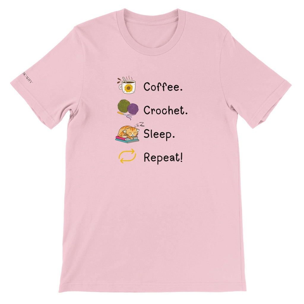 Coffee. Crochet. Sleep. Repeat! Colourful Relaxed Fit T-shirt by Brunaticality