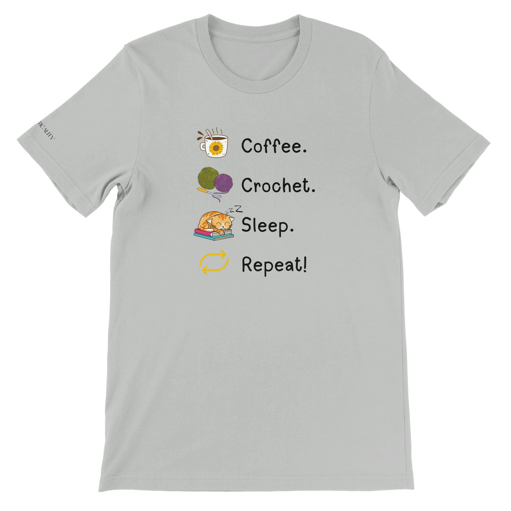 Coffee. Crochet. Sleep. Repeat! Colourful Relaxed Fit T-shirt by Brunaticality
