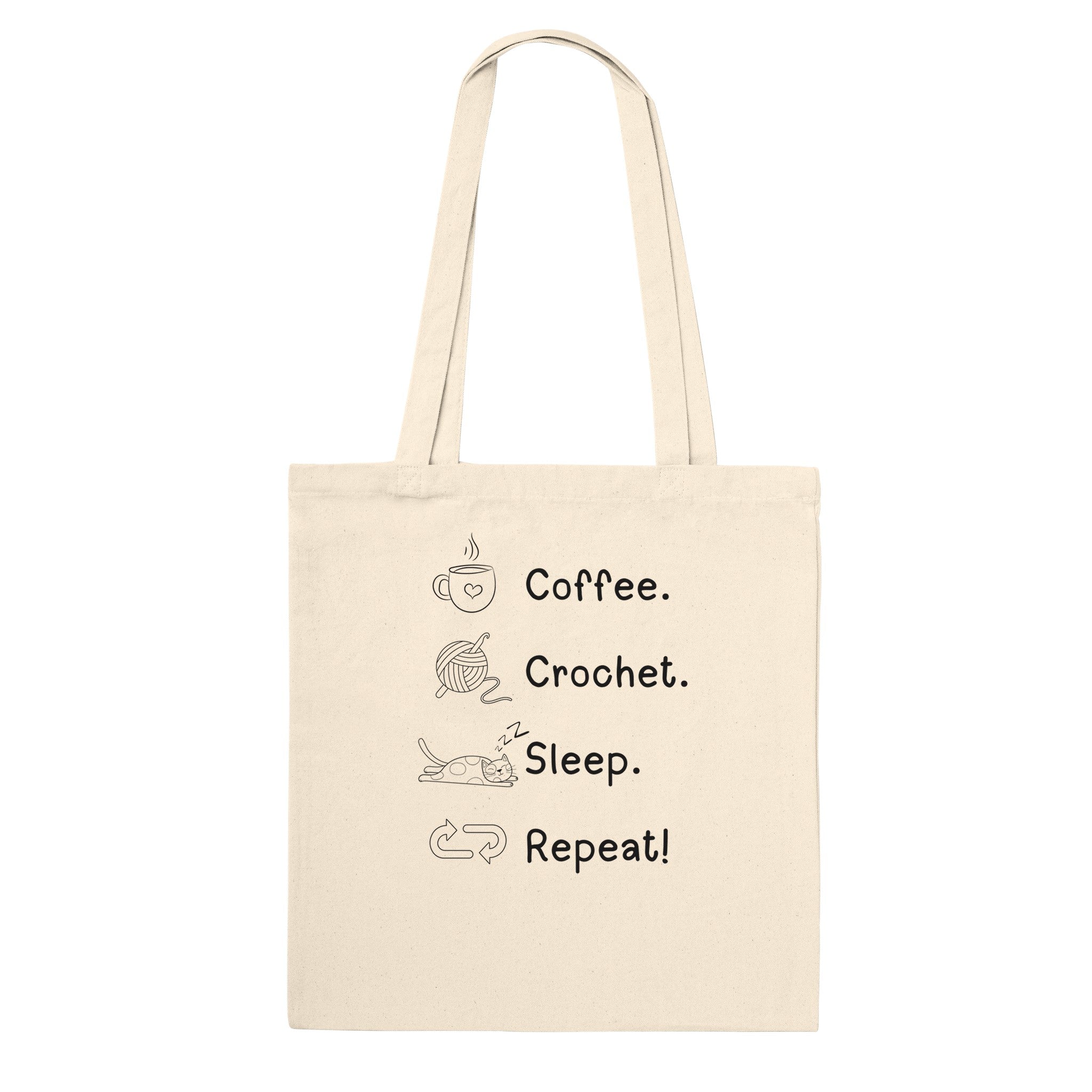 Coffee. Crochet. Sleep. Repeat! Tote Bag by Brunaticality