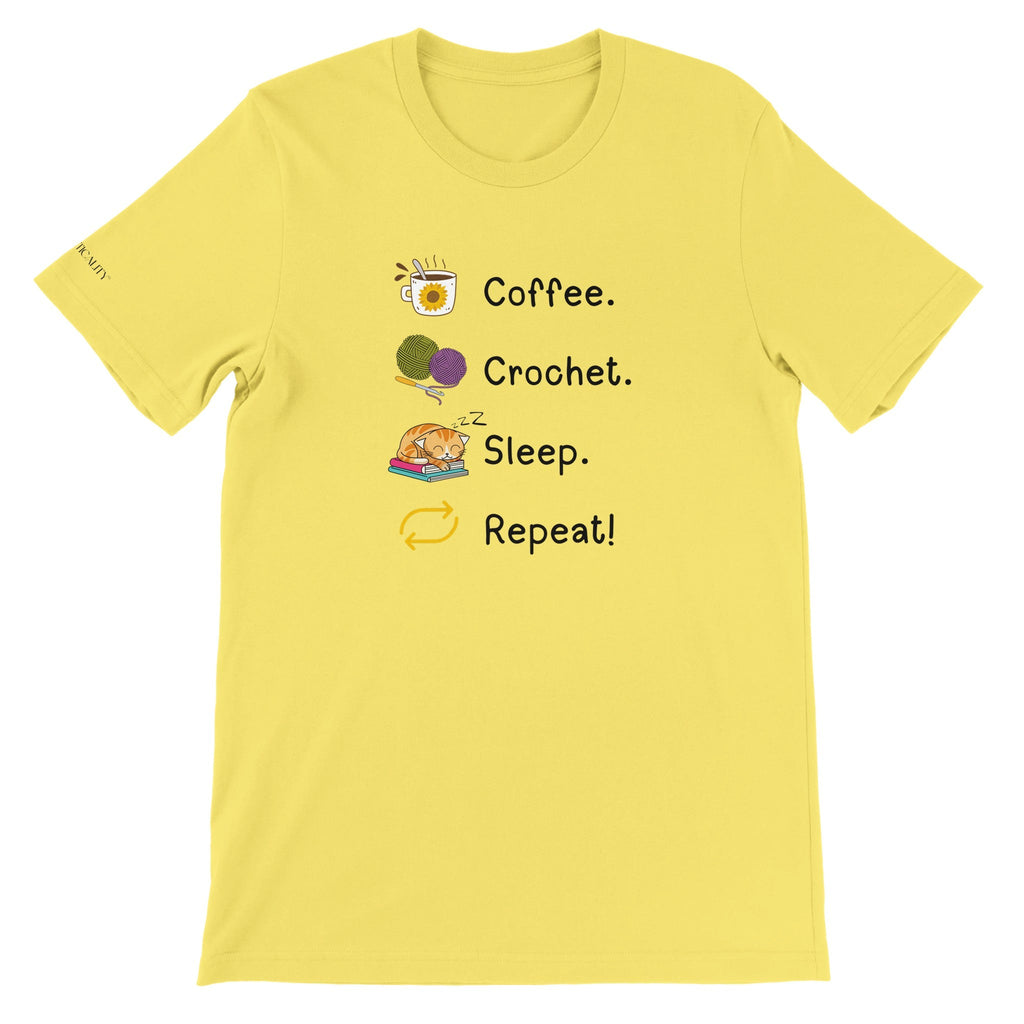 Coffee. Crochet. Sleep. Repeat! Colourful Relaxed Fit T-shirt by Brunaticality