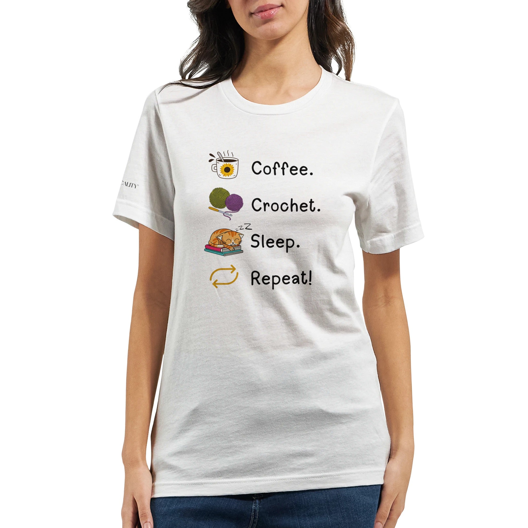Coffee. Crochet. Sleep. Repeat! Colourful Relaxed Fit T-shirt by Brunaticality