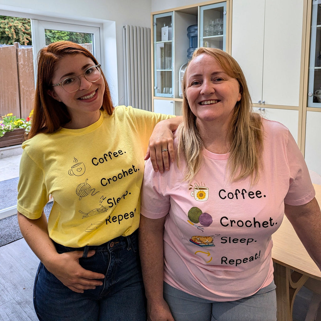 Coffee. Crochet. Sleep. Repeat! Colourful Relaxed Fit T-shirt by Brunaticality