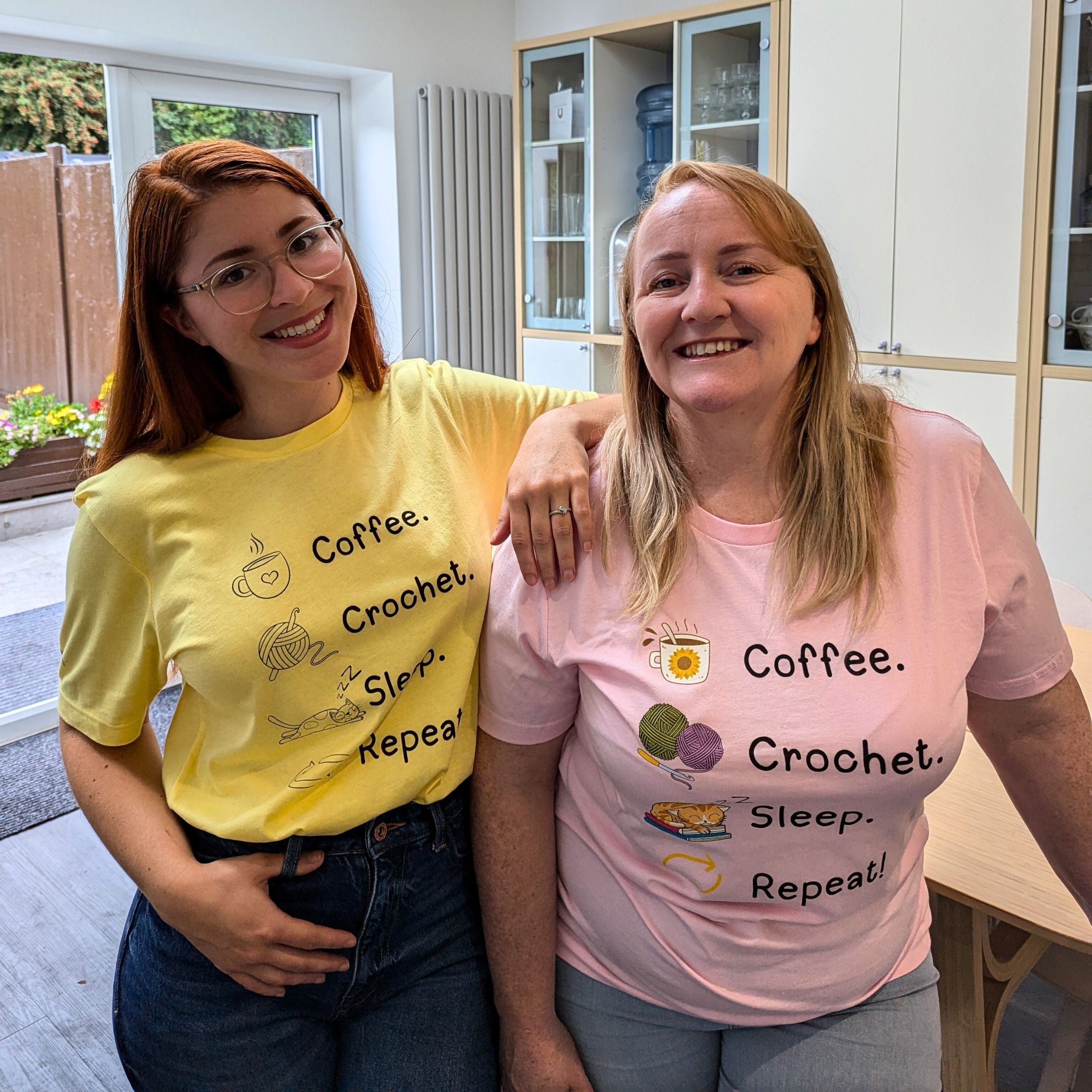 Coffee. Crochet. Sleep. Repeat! Colourful Relaxed Fit T-shirt by Brunaticality