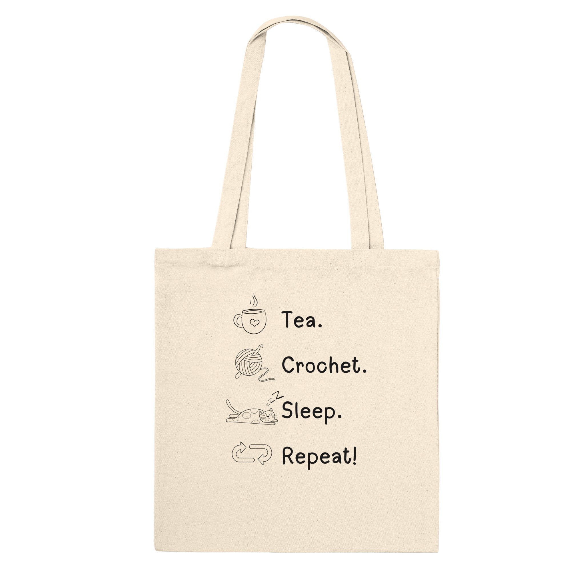 Tea. Crochet. Sleep. Repeat! Tote Bag by Brunaticality
