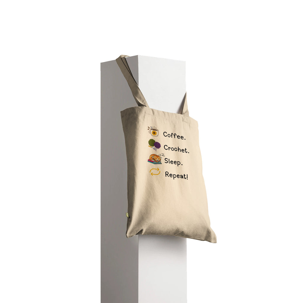 Coffee. Crochet. Sleep. Repeat! Tote Bag by Brunaticality