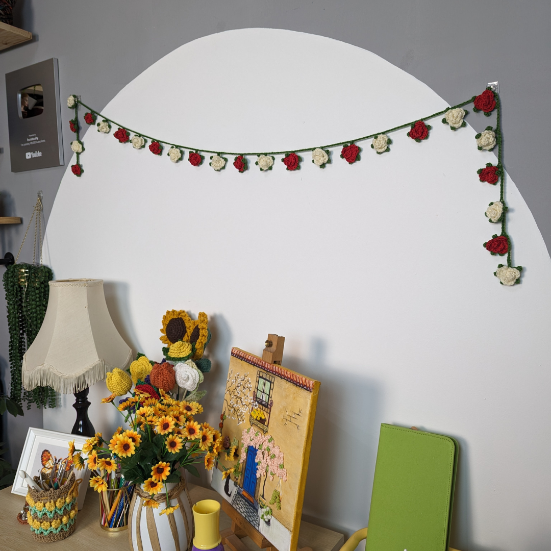 Crochet Rose Garland Written Pattern, Crochet Rose Garland, Crochet Rose, Crochet, Brunaticality