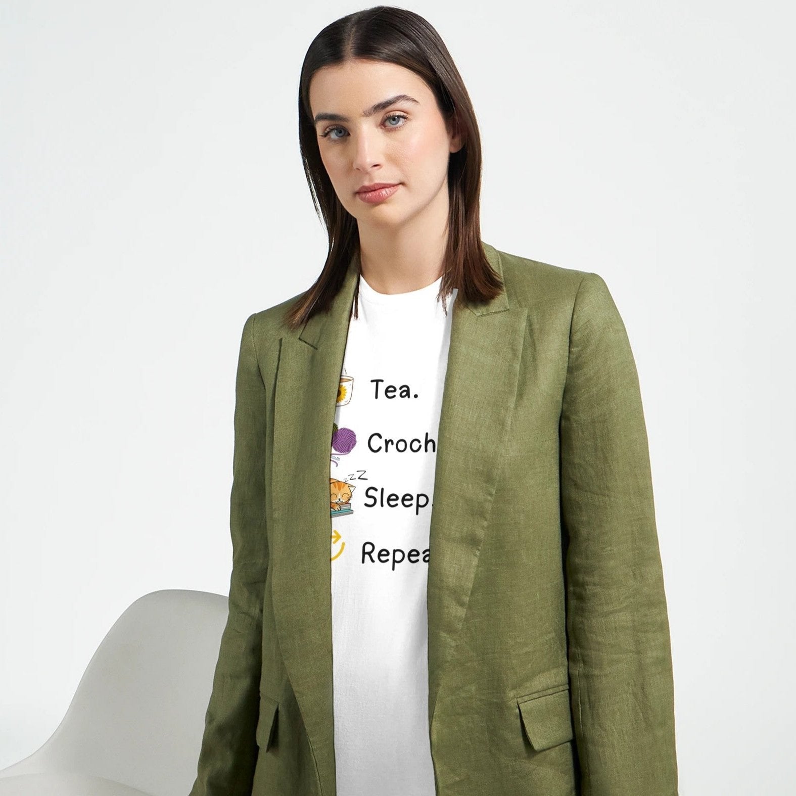 Tea. Crochet. Sleep. Repeat! Colourful Fitted T-shirt by Brunaticality