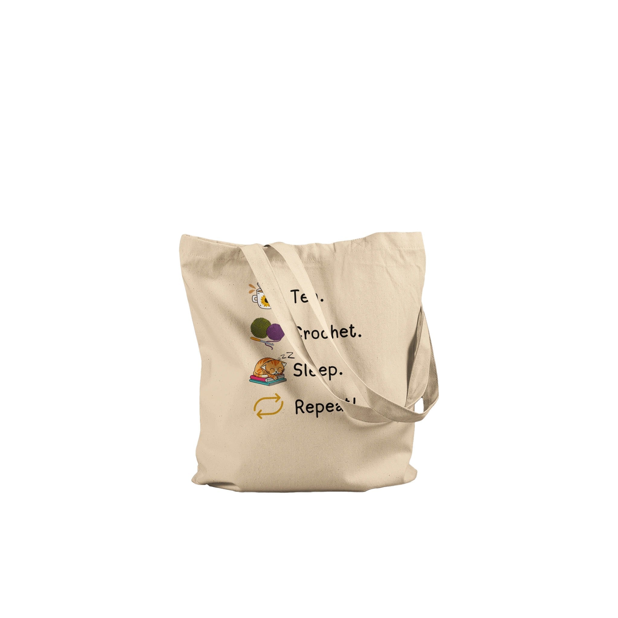 Tea. Crochet. Sleep. Repeat! Tote Bag by Brunaticality