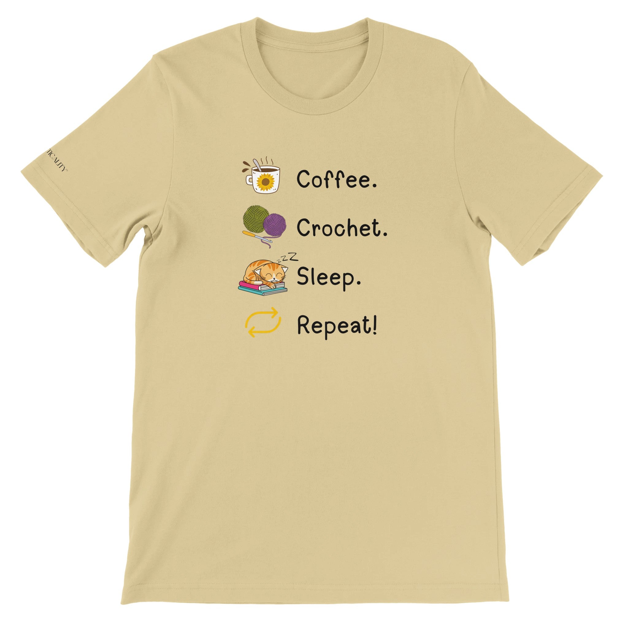 Coffee. Crochet. Sleep. Repeat! Colourful Relaxed Fit T-shirt by Brunaticality