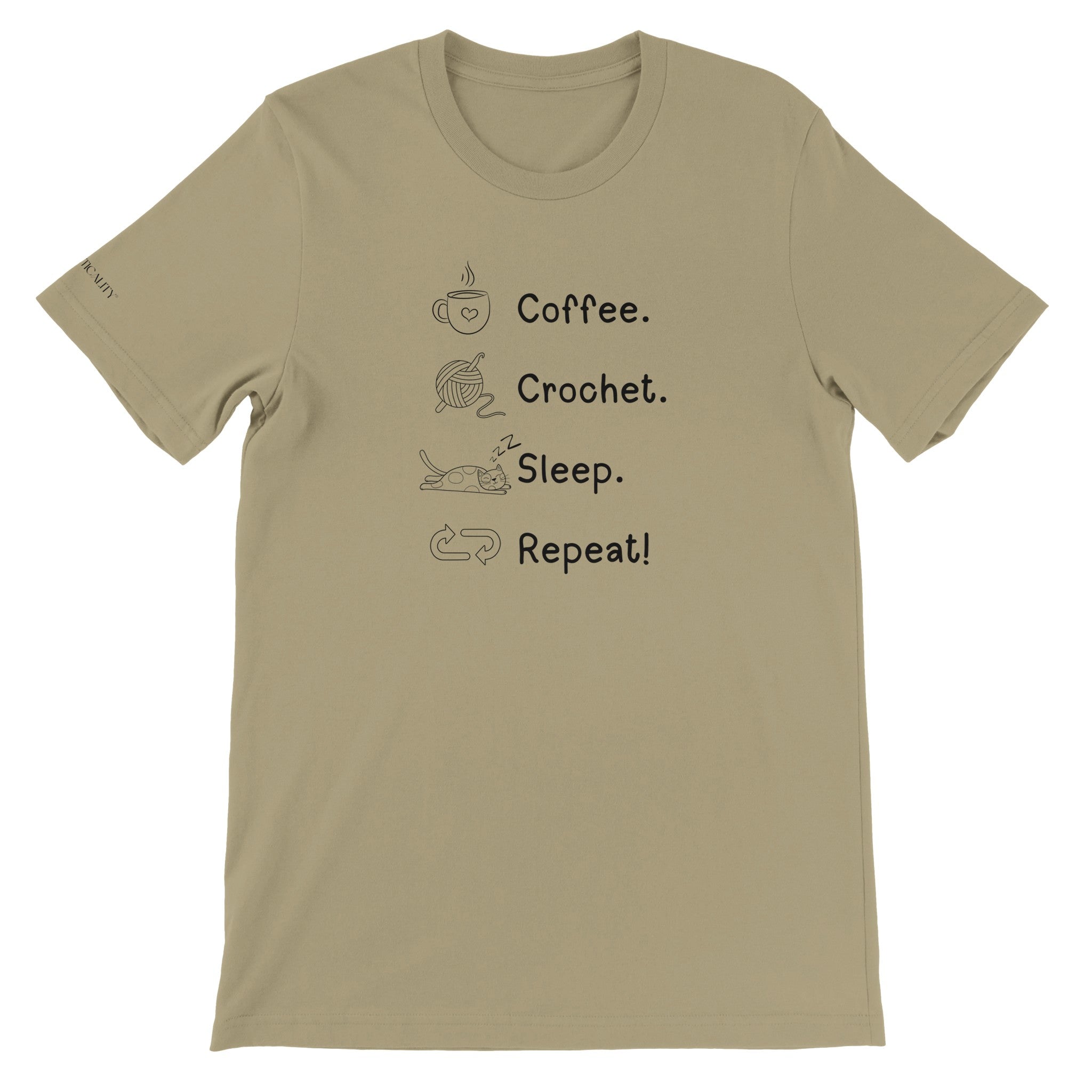 Coffee. Crochet. Sleep. Repeat! Colourful Relaxed Fit T-shirt by Brunaticality