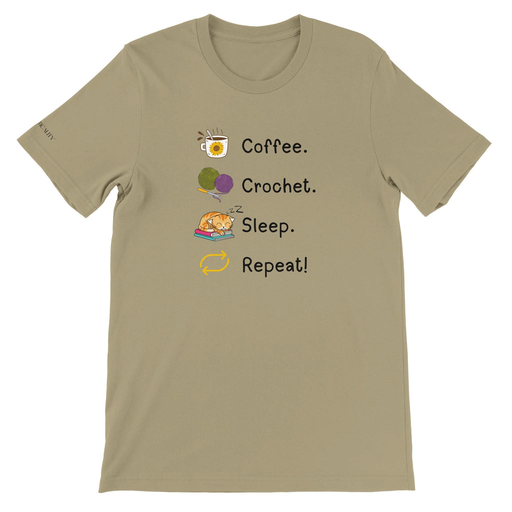 Coffee. Crochet. Sleep. Repeat! Colourful Relaxed Fit T-shirt by Brunaticality