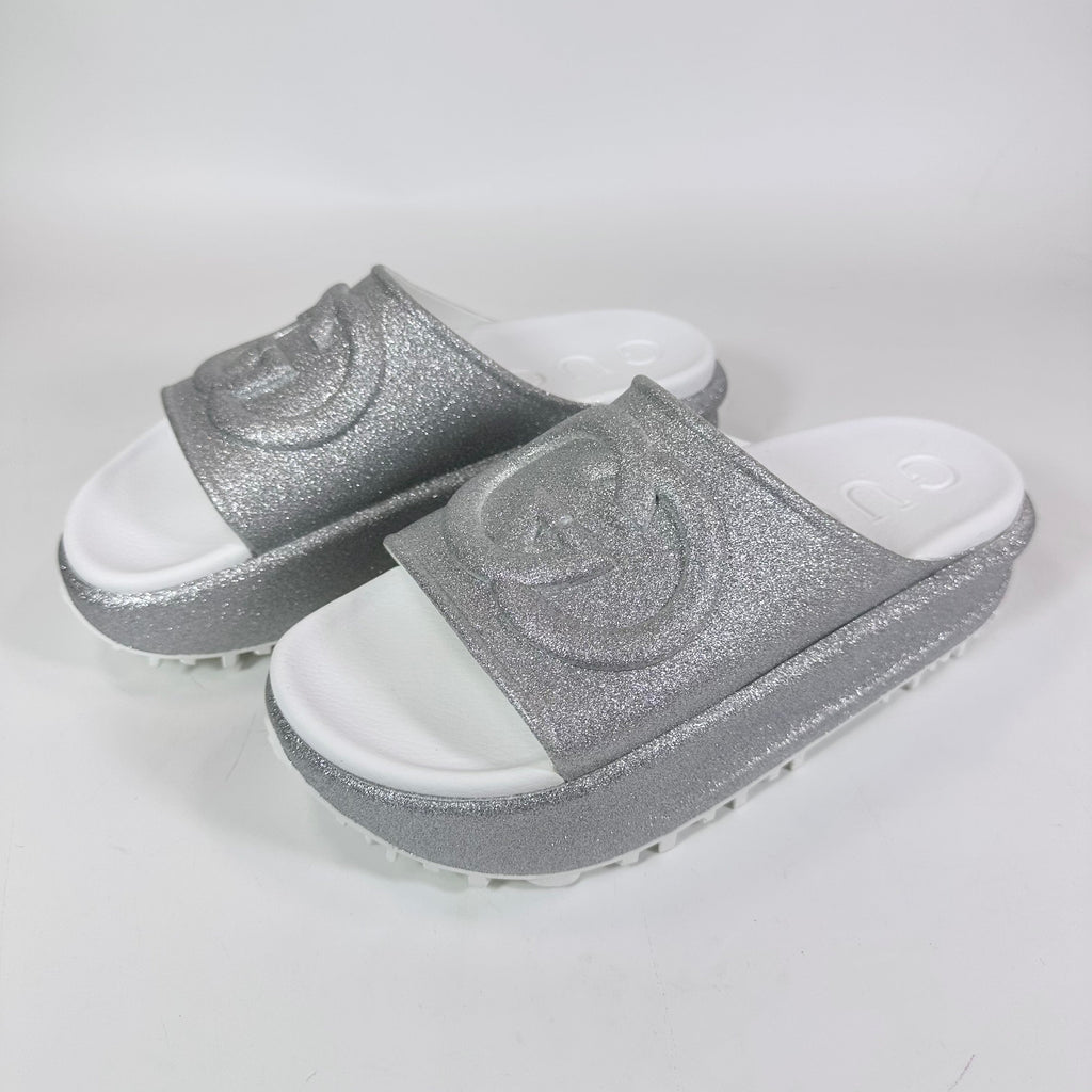 Gucci Interlocking G Platform Glitter Slide Sandal - Women’s 10