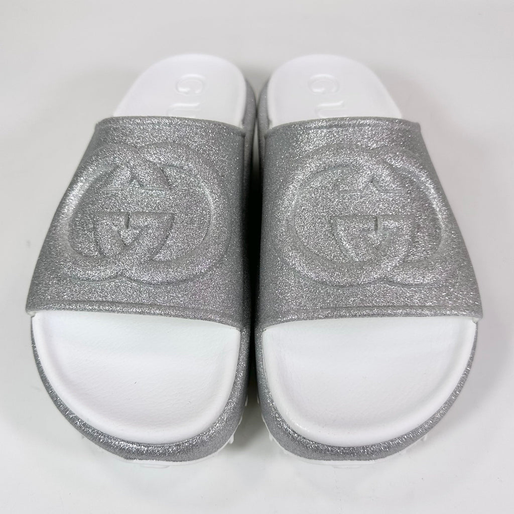 Gucci Interlocking G Platform Glitter Slide Sandal - Women’s 10
