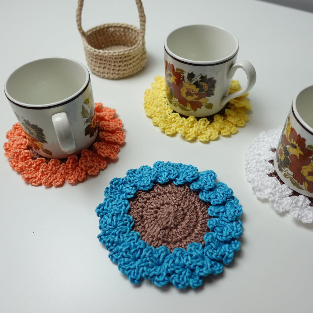 Crochet Basket Flower Coaster Set, Crochet Written Pattern, Crochet Coaster, Crochet Plant Pot Coaster, Brunaticality