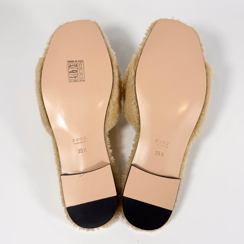 Gucci Shearling GG Cut Out Slide Sandal - Women’s 5.5