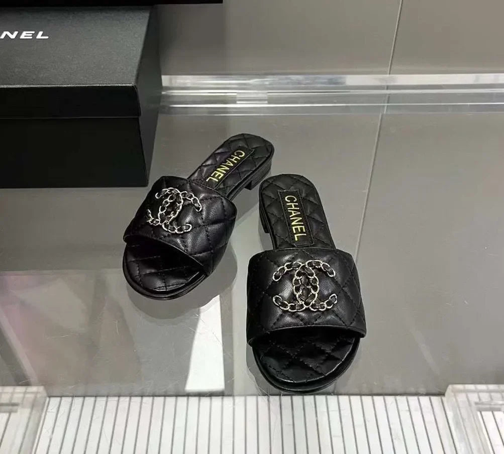 Chanel CC Logo Mules Slide Sandal Flop Flat