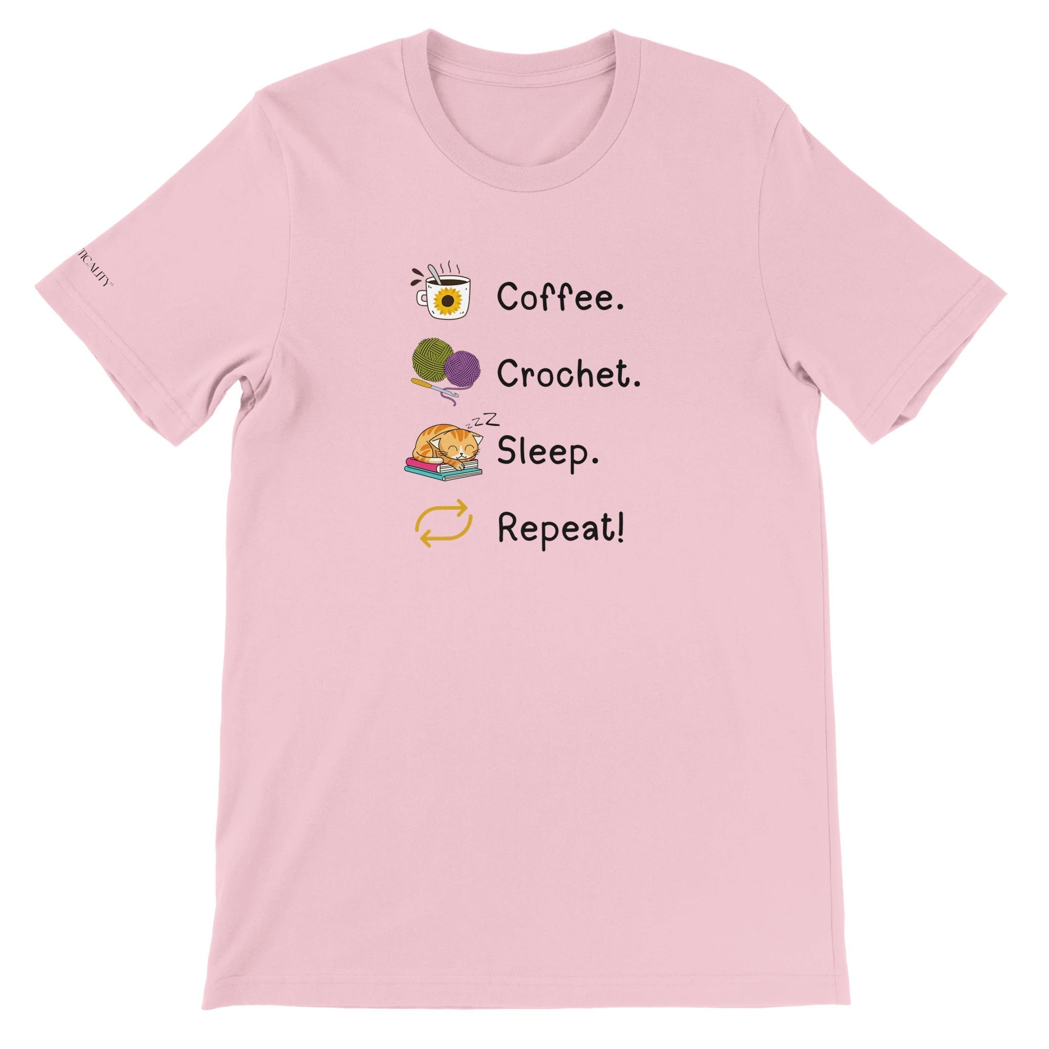 Coffee. Crochet. Sleep. Repeat! Colourful Relaxed Fit T-shirt by Brunaticality
