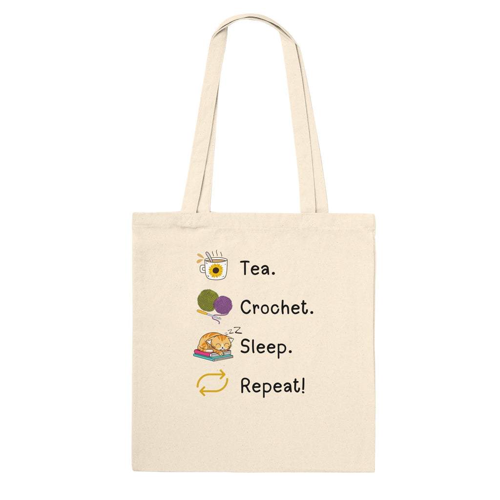 Tea. Crochet. Sleep. Repeat! Tote Bag by Brunaticality
