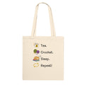 Tea. Crochet. Sleep. Repeat! Tote Bag by Brunaticality