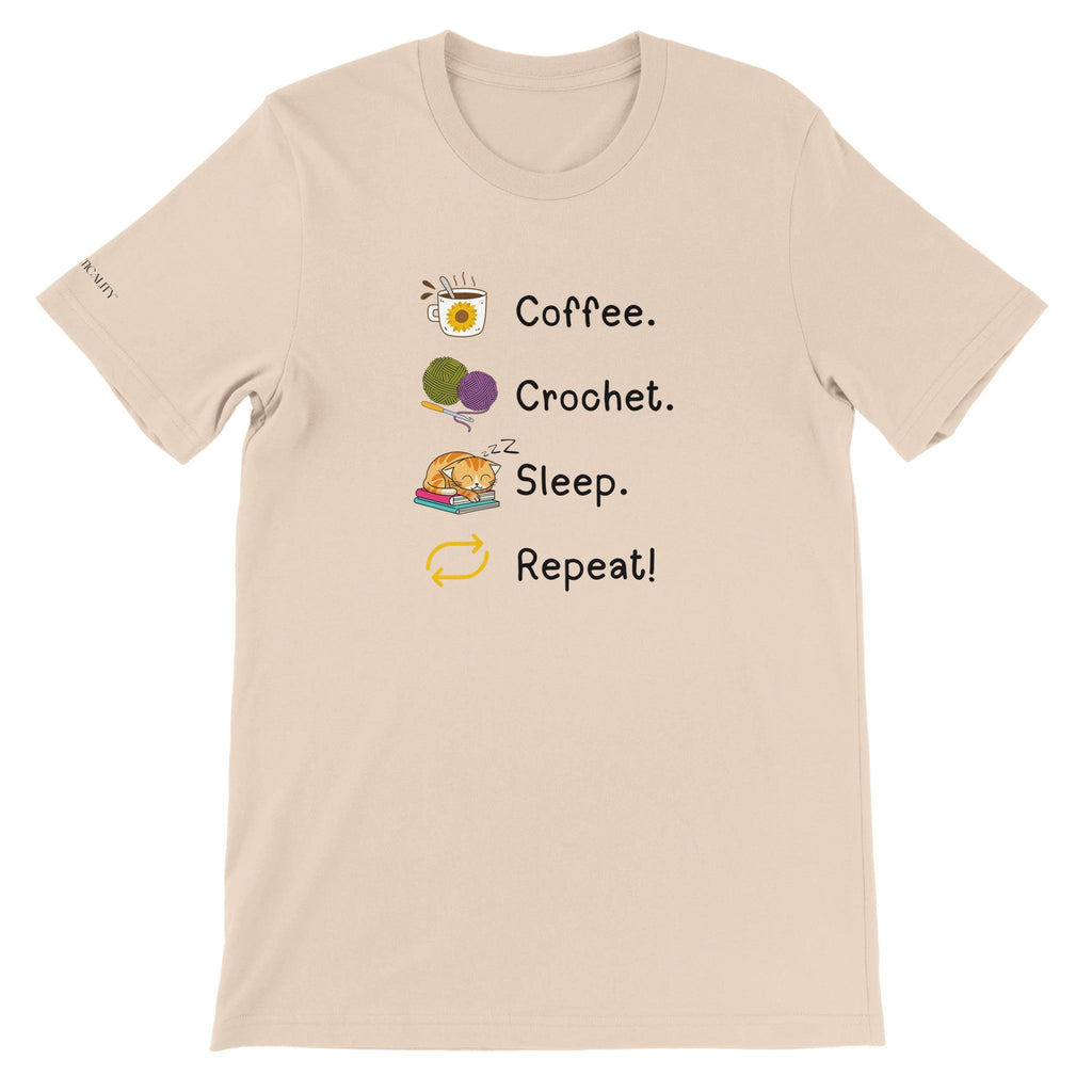 Coffee. Crochet. Sleep. Repeat! Colourful Relaxed Fit T-shirt by Brunaticality